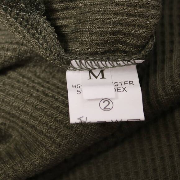 Anna Kaci Olive Waffle Knit Thermal Oversized Drop Shoulder V-Neck Top Size M - Picture 8 of 11